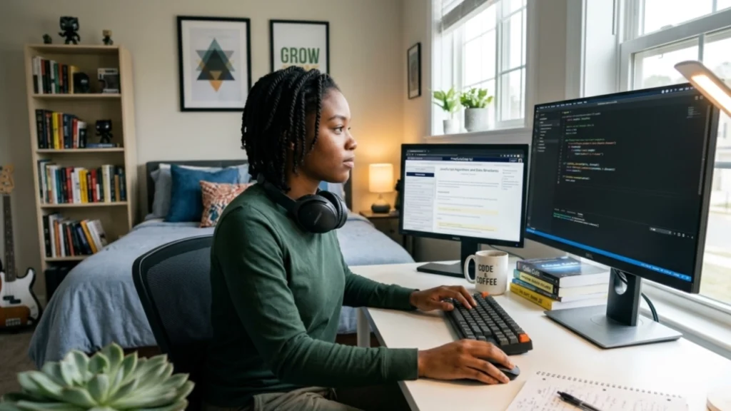 Black African Lady Learning Software developer meaning and it's types