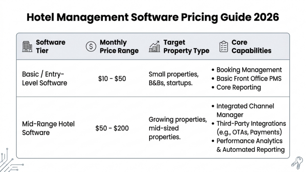 Comparison Table For Hotel Management Software Pricing Guide 2026 - Fortran House