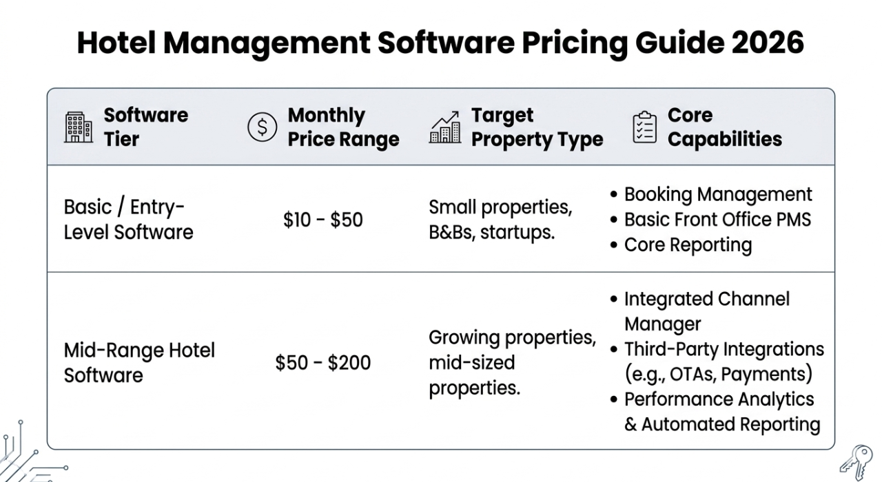 Comparison Table For Hotel Management Software Pricing Guide 2026 - Fortran House